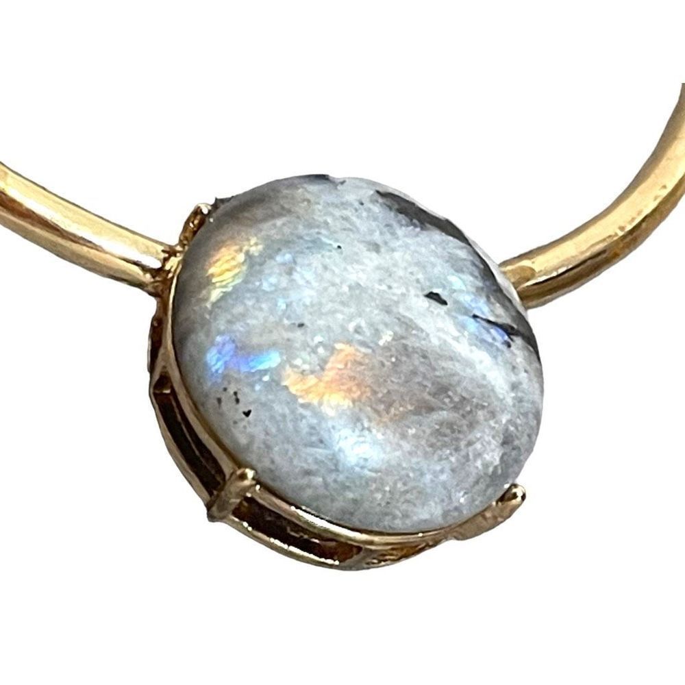 Rainbow Moonstone Collar Necklace with Gold Colored Metal Setting - Picture 4 of 8